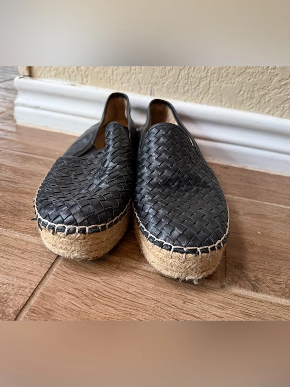 Sam Edelman Women's Size 10M Catherine Woven Black Leather Espadrilles